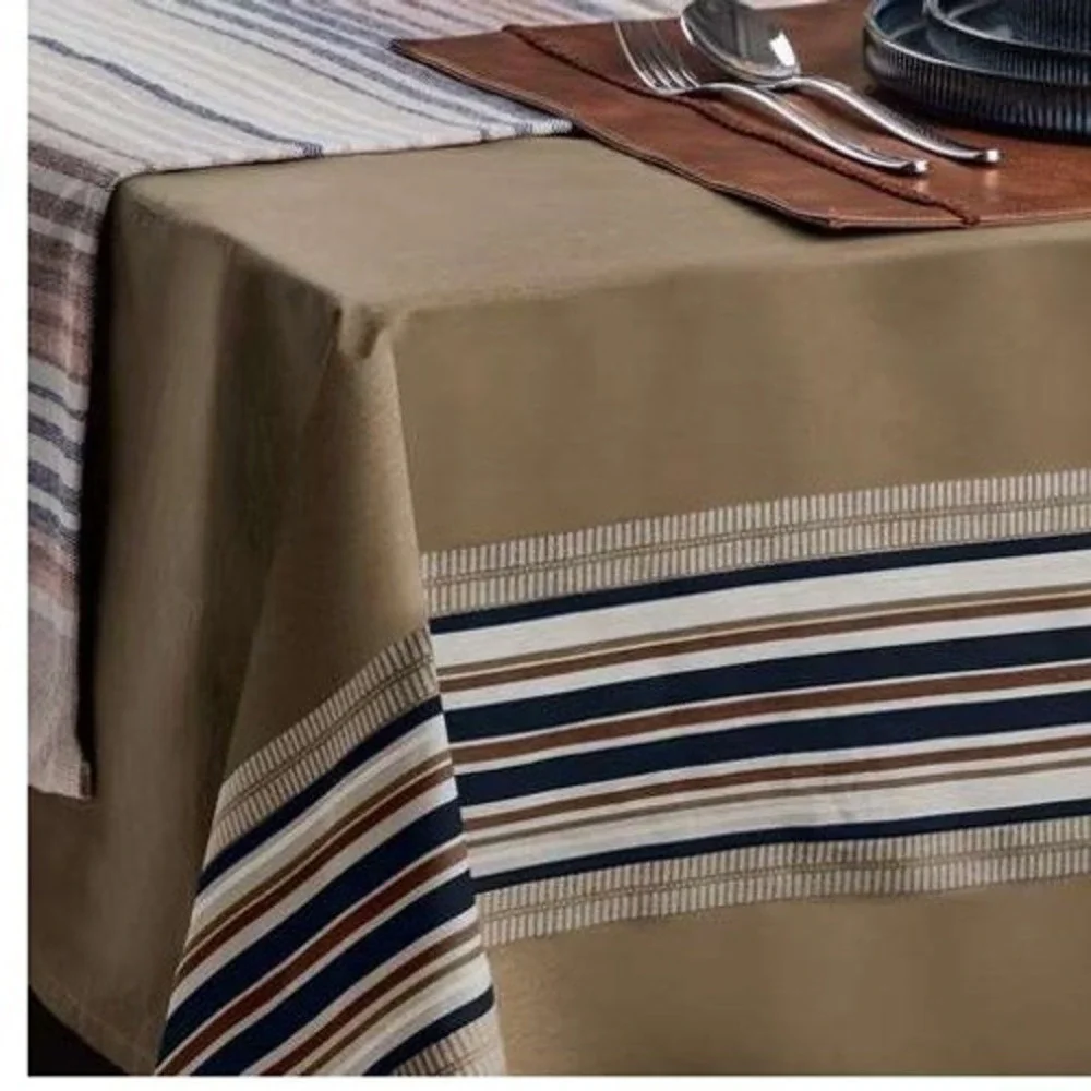 Yellowstone Show Cotton Tablecloth 59x78 Brown Striped Western Core Home
